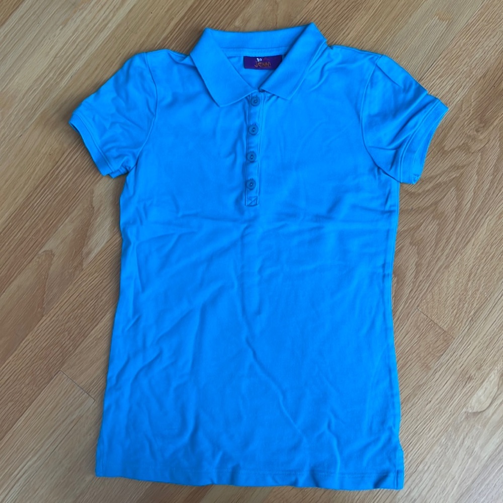 So Jenni Girls Size Medium Blue Short Sleeved Collared Shirt